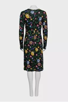 Black floral print midi dress
