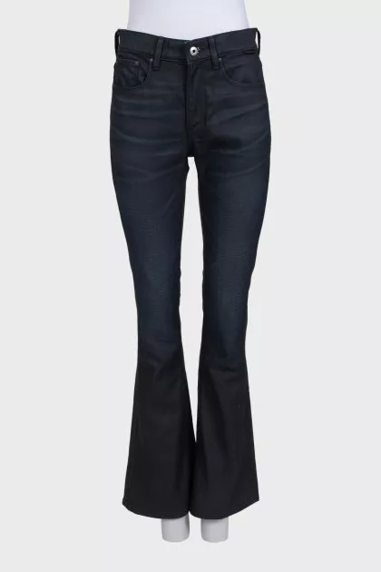 Dark blue high-waist flared jeans