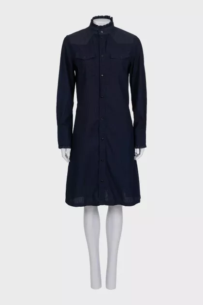 Dark blue shirt dress with ruffles
