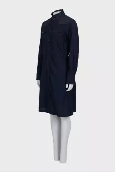 Dark blue shirt dress with ruffles