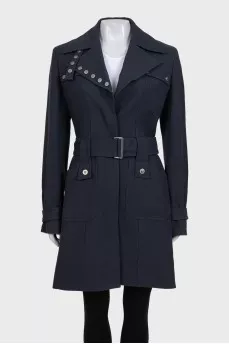 Black wool coat with silver buttons