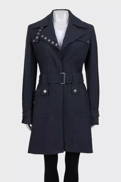 Black wool coat with silver buttons