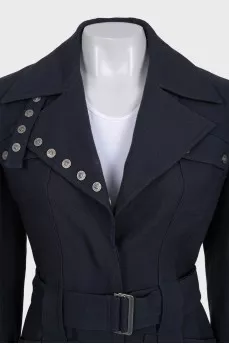 Black wool coat with silver buttons