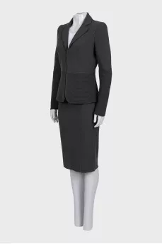Gray suit with a midi skirt