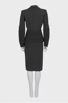 Gray suit with a midi skirt
