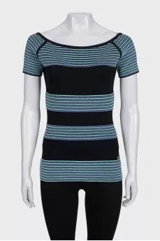 Black two-tone striped fitted t-shirt