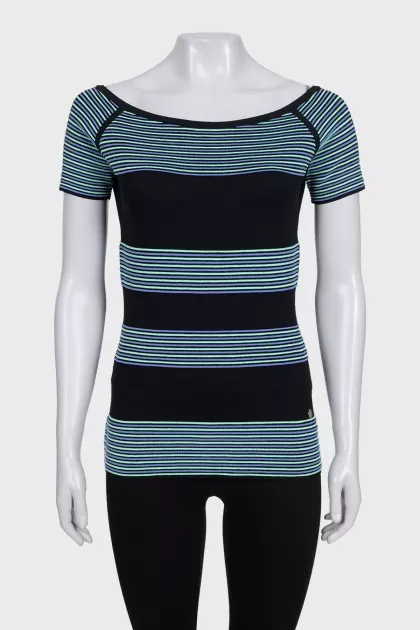 Black two-tone striped fitted t-shirt