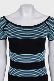 Black two-tone striped fitted t-shirt