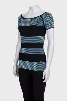 Black two-tone striped fitted t-shirt