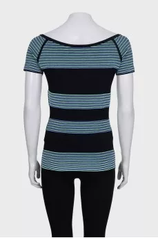 Black two-tone striped fitted t-shirt