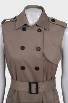 Brown wool and angora dress with belt