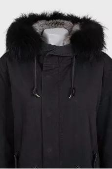 Black insulated parka with fur