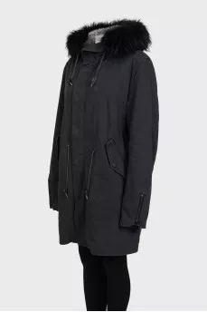 Black insulated parka with fur