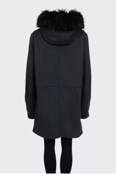 Black insulated parka with fur