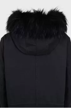 Black insulated parka with fur
