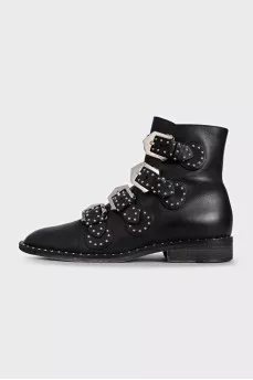 Black leather boots with silver decor