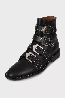 Black leather boots with silver decor