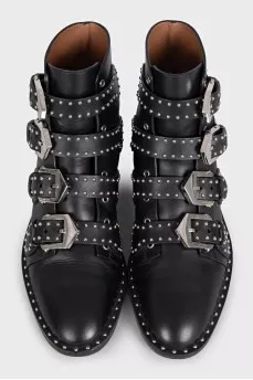 Black leather boots with silver decor