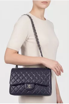 Синя шкіряна сумка Double Flap