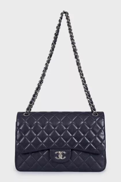 Синя шкіряна сумка Double Flap