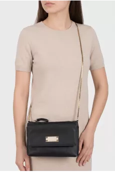 Black leather crossbody bag with logo