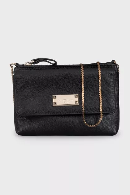 Black leather crossbody bag with logo