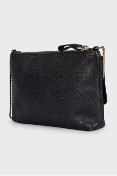 Black leather crossbody bag with logo