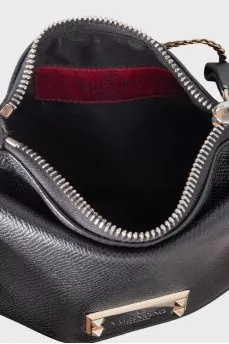 Black leather crossbody bag with logo