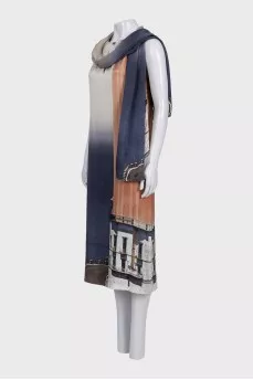 Blue dress with a printed scarf