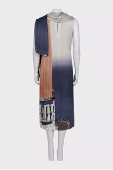Blue dress with a printed scarf