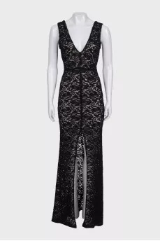 Black V-neck lace dress