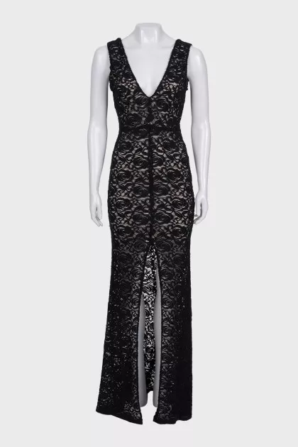 Black V-neck lace dress