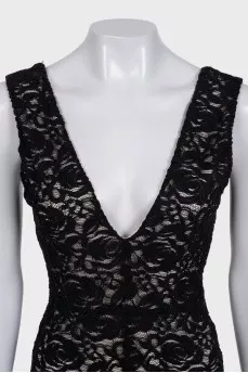 Black V-neck lace dress