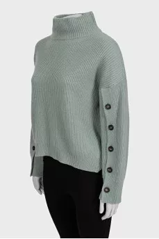 Cashmere sweater with buttons on the sleeves