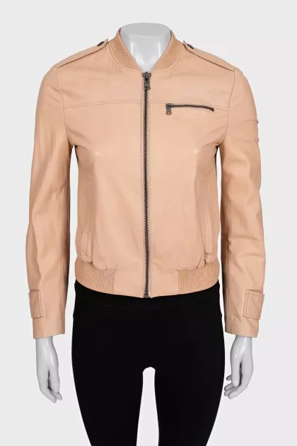 Beige leather jacket with pockets