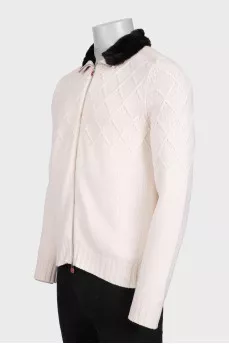 Men's cashmere cardigan with a fur collar