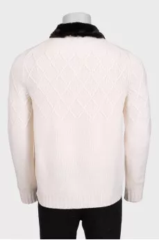 Men's cashmere cardigan with a fur collar
