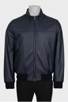 Men's insulated leather jacket with a zipper