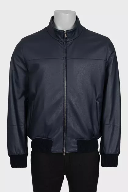 Men's insulated leather jacket with a zipper