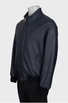 Men's insulated leather jacket with a zipper