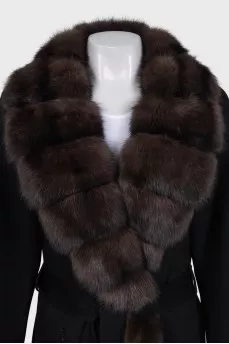 Reversible cashmere coat with fur trim