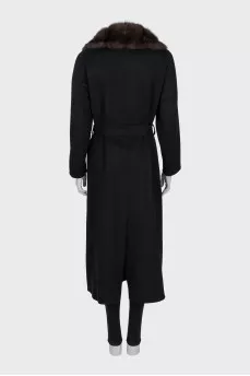 Reversible cashmere coat with fur trim