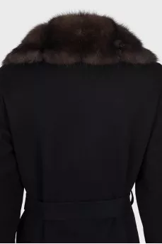 Reversible cashmere coat with fur trim