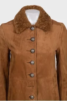 Brown suede coat with a straight cut