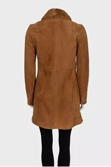 Brown suede coat with a straight cut