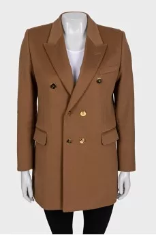 Cropped wool and cashmere coat with buttons