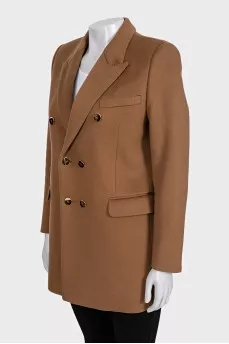 Cropped wool and cashmere coat with buttons