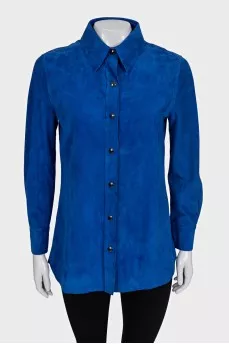 Suede straight-cut shirt with buttons