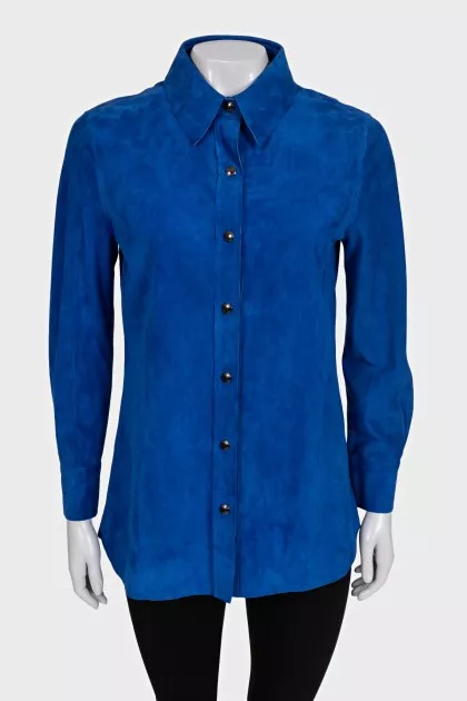 Suede straight-cut shirt with buttons