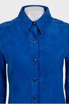 Suede straight-cut shirt with buttons